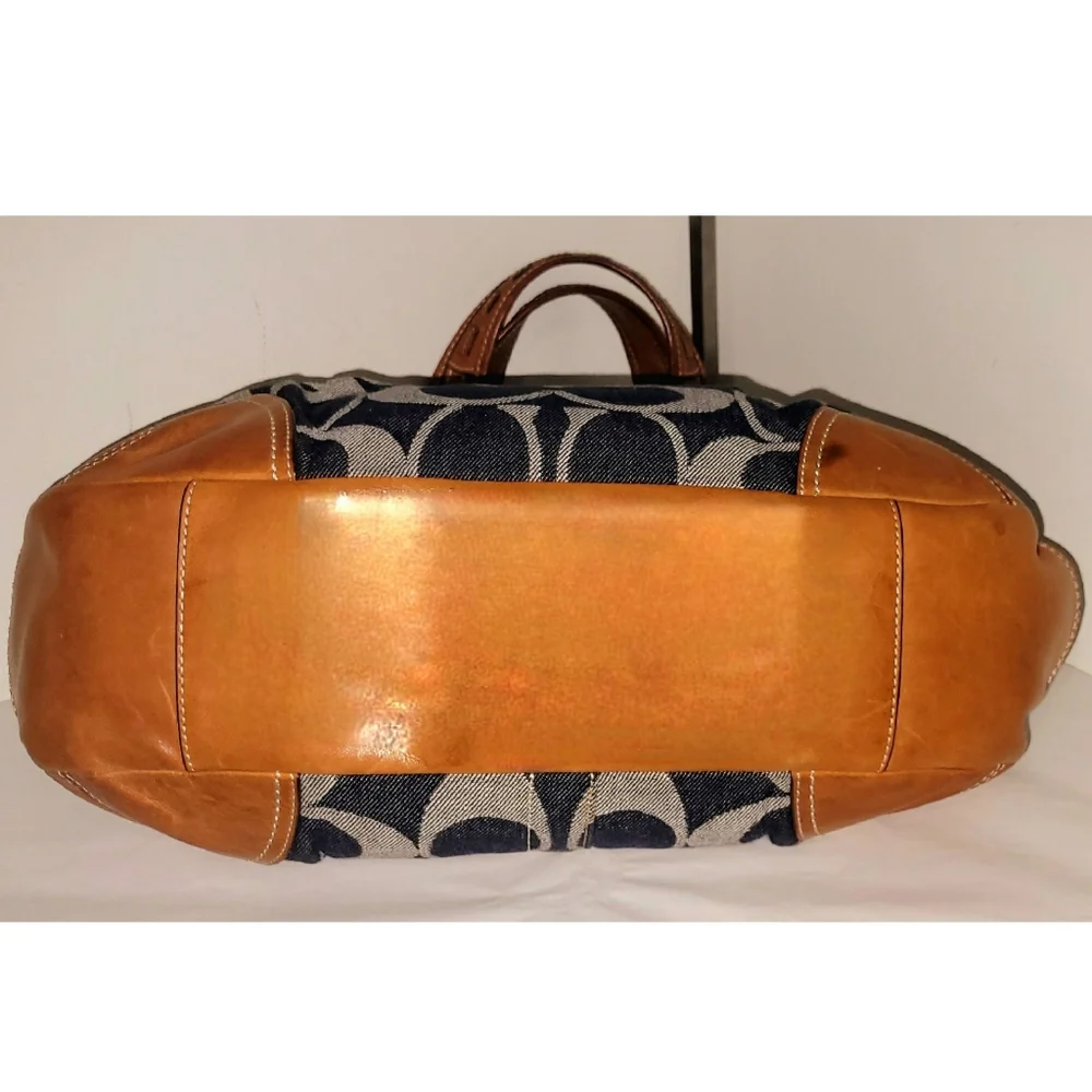 Coach Ergo Tattersall Leather & Signature Denim Satchel - Picture 6 of 9